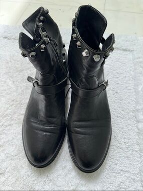 Stuart Weitzman Black Studded Leather Ankle Boots